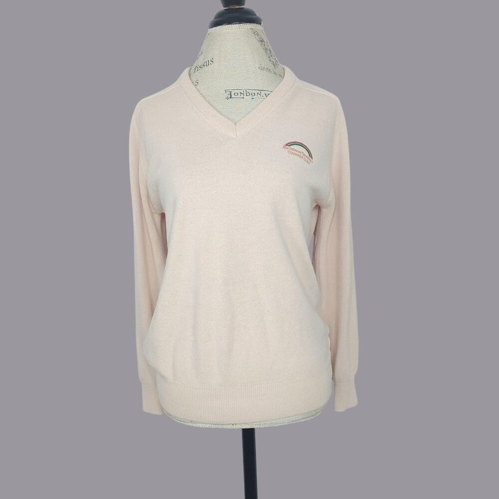 Vintage 80s Lady Hogan Sweater Medium Beige Knit Preppy